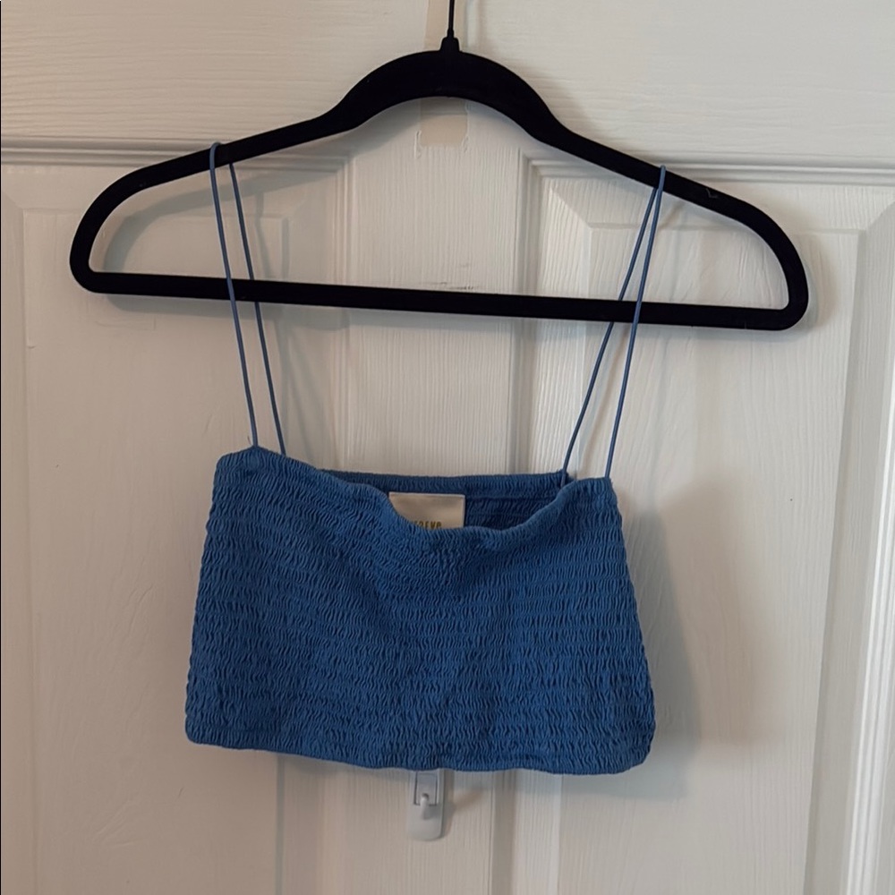 Anthropologie Blue Smocked Crop Top